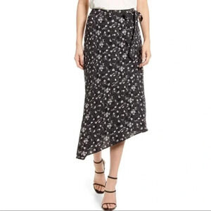 Chelsea28 Asymmetrical Faux Wrap Daisy Print  Midi Skirt